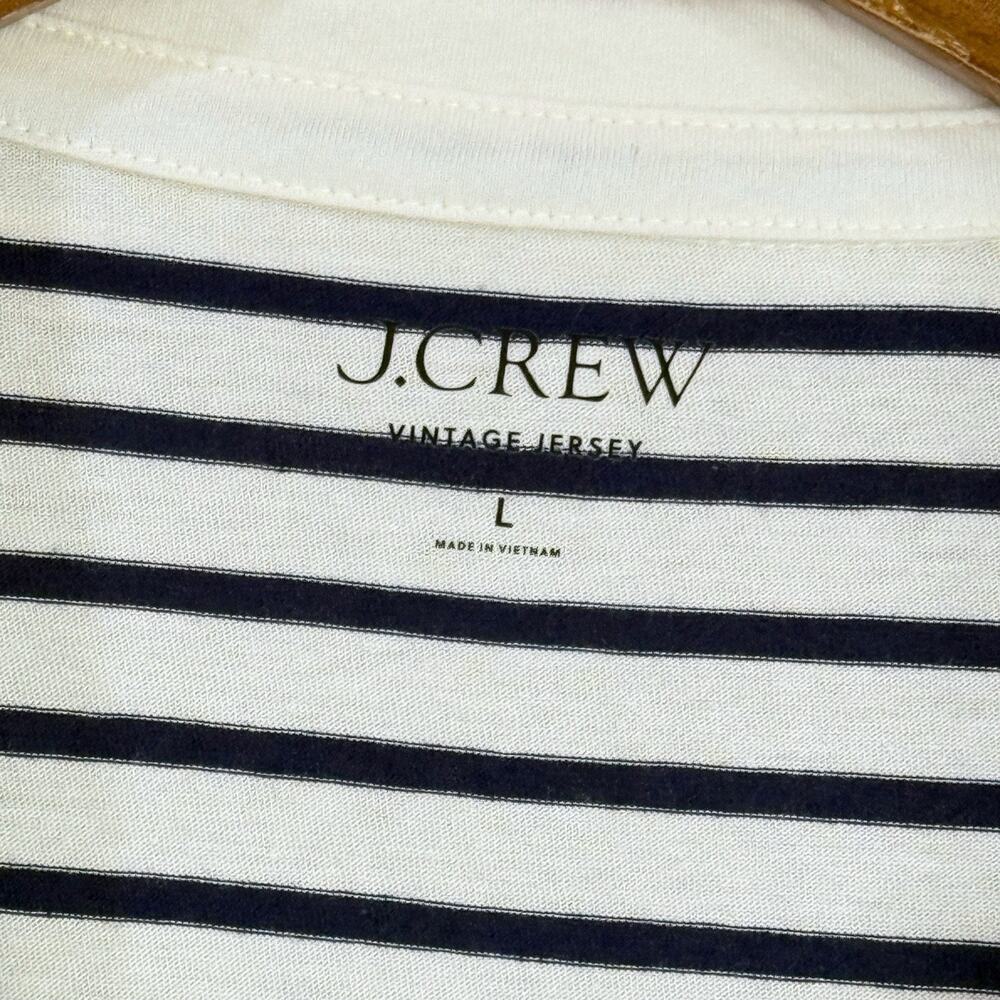 J. Crew Vintage Jersey Johnny-Collar Shirt Navy White Stripe Womens Size Large - Picture 2 of 8